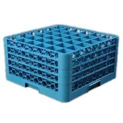 Carlisle RG36-414 Opticlean 36 Compartments Blue Glass Rack with 4 Extenders