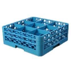 Carlisle RG9-214 Opticlean 9 Compartments Blue Glass Rack with 2 Extenders