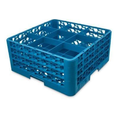 Carlisle RG9-314 Opticlean 9 Compartments Blue Glass Rack with 3 Extenders