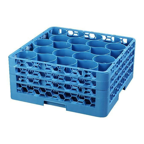 Carlisle RW20-214 Opticlean Newave 20 Compartments Blue Glass Rack with 3 Extenders