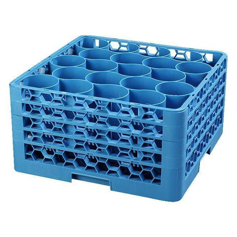 Carlisle RW20-314 Opticlean Newave 20 Compartments Blue Glass Rack with 4 Extenders