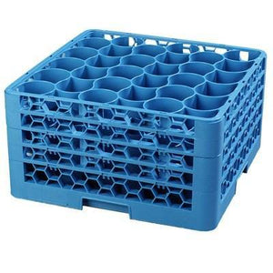 Carlisle RW30-314 Opticlean Newave 30 Compartments Blue Glass Rack with 4 Extenders