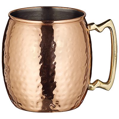 Winco CMM-20H Moscow Mule Mug, 20 oz., short, brass handle, copper plated stainless steel, hammered finish