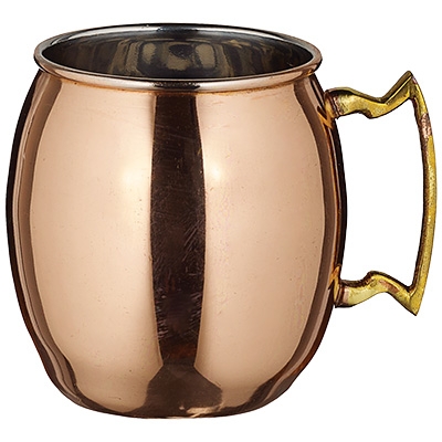 Winco CMM-20 Moscow Mule Mug, 20 oz., short, solid, brass handle, copper plated stainless steel