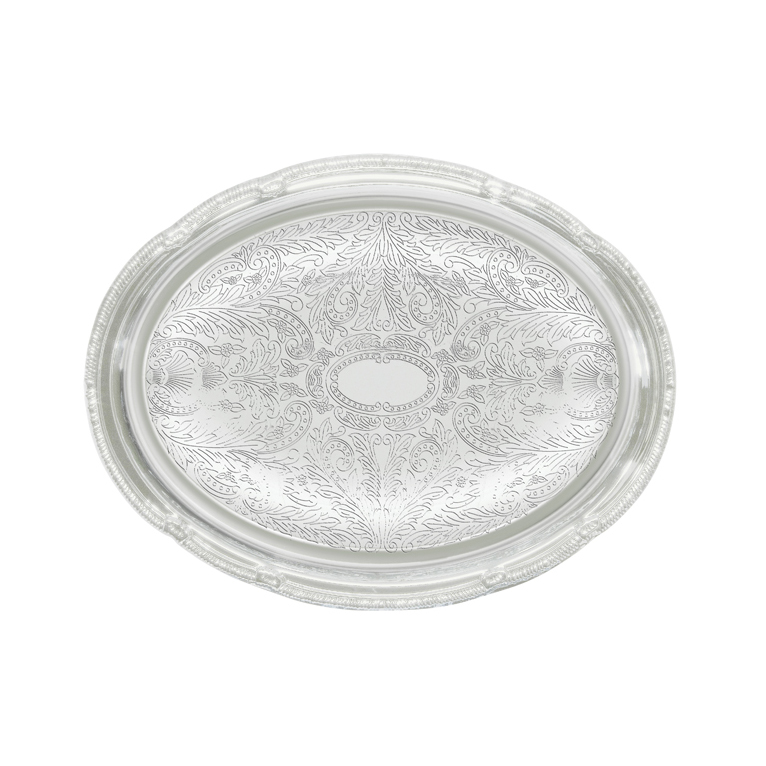 Winco CMT-1014 Serving Tray, 14-3/4" x 10-1/2", oval, gadroon edge with traditional engraving, hand wash only, chrome plated