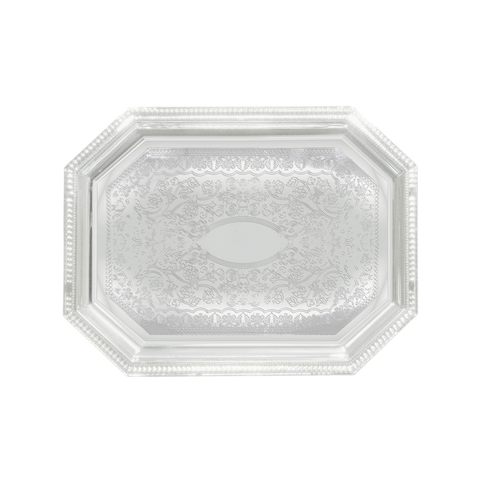 Winco CMT-1217 Serving Tray, 17" x 12-1/2", octagonal, gadroon edge with traditional engraving, hand wash only, chrome plated