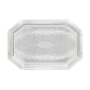 Winco CMT-1420 Serving Tray, 20" x 14", Octagonal, Chrome Plated
