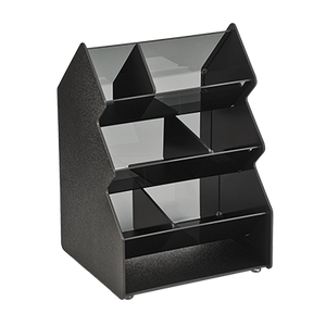 Vollrath CTC-3X2V Vertical Condiment Caddy, countertop, 11-3/8"W x 10-1/4"D x 16-3/8"H, (6) compartments, black ABS plastic & smoked acrylic construction