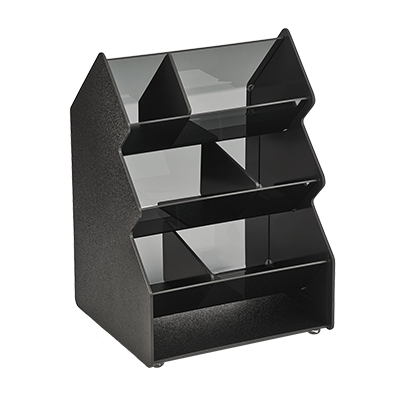 Vollrath CTC-3X2V Vertical Condiment Caddy, countertop, 11-3/8"W x 10-1/4"D x 16-3/8"H, (6) compartments, black ABS plastic & smoked acrylic construction