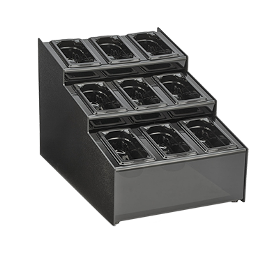 Vollrath CTCPAN9-9 Countertop Condiment Organizer, 15-1/2"W x 22"D x 14-5/8"H, accommodates (9) 1/9 size plastic pans black ABS, Made in USA