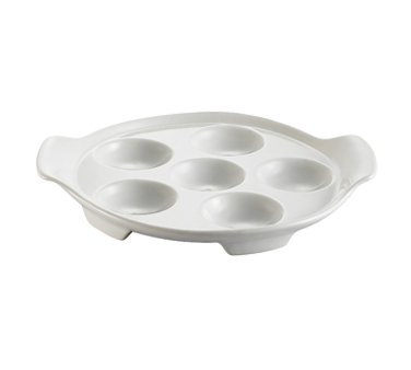 CAC China ESD-8 Escargot Dish, 8-1/2"L x 7-1/4"W x 1-1/4"H, round, with 2 handles