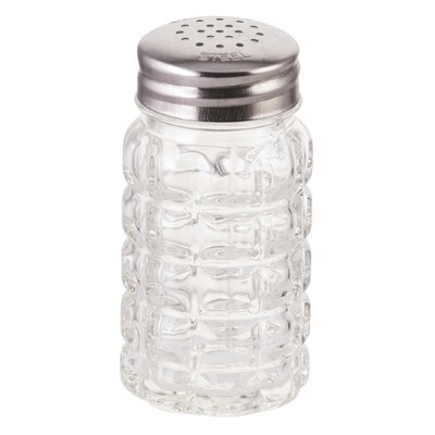 Winco G-118 Glass Shaker, 2 oz., classic, with stainless steel flat top, glass