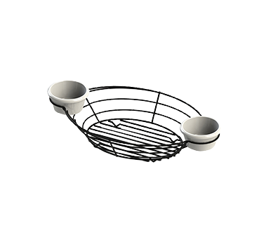 TableCraft Products H711372BK Meranda™ Serving Basket, 13" x 7" x 2", oval, (2) integrated ramekin holder, hand wash only, metal, black powder coated