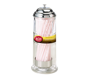 TableCraft Products H714CH Straw Dispenser, 4-1/4" x 4-1/4" x 11", glass, chrome plated top, includes 72 straws per dispenser