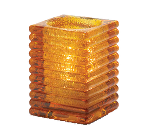Hollowick 1511AJ Rib Block Lamp, horizontal, square, accommodates Hollowick's HD12, HD17 or HD26 disposable fuel cells, glass, amber jewel