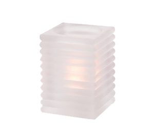 Hollowick 1511SC Rib Block Lamp, horizontal, square, accommodates Hollowick's HD12, HD17 or HD26 disposable fuel cells, glass, satin crystal