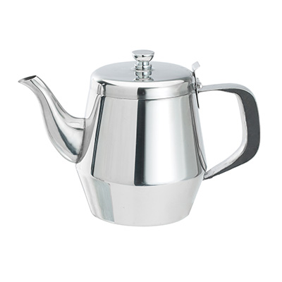 Winco JB2928 Teapot, 28 oz., gooseneck, vented lid, Bakelite handle, stainless steel, mirror finish