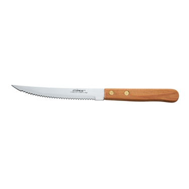 Winco K-45W Steak Knife, 4-1/2" blade, pointed tip, wooden handle
