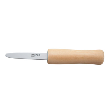 Winco KCL-2 Oyster/Clam Knife, 6-5/8" O.A.L., 2-7/8" blade, stiff, wooden handle, stainless steel