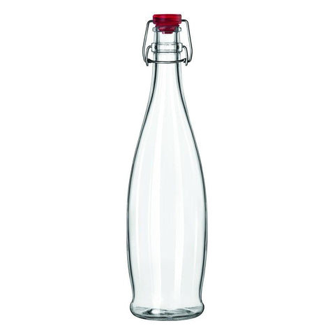 Libbey 13150035, 1-Liter Glass Water Bottle With Red Wire Bail Lid