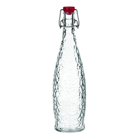 Libbey 13150121, 1-Liter Glacier Water Bottle With Red Clamp Top Lip, Glass
