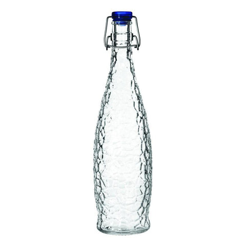 Libbey 13150122, 1-Liter Glacier Water Bottle With Blue Clamp Top Lip, Glass