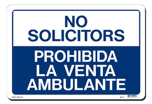 Lynch BLS-4, No Solicitors/Prohibida La Venta Ambulante, Blue and White, 14" x 10"