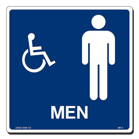 Lynch MR-5, Square Mens Restroom Sign With Accessible Symbol, Blue, 9" x 9"