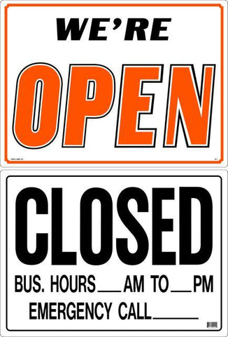 Lynch R-1, We're Open/ Closed Bus. Hours, Double Sided, 21" x 15"