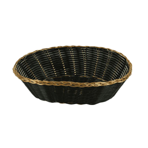 Thunder Group PLBB900G Oval Plastic Basket. Black with Gold Trim 9.25" x 7"