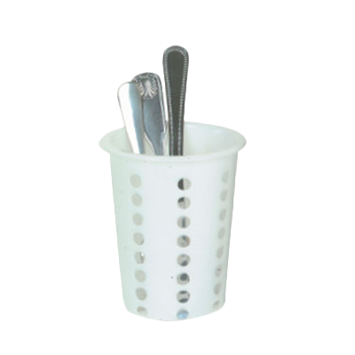 Thunder Group PLFC001 Flatware Cylinder, 4-1/4" Dia. X 5-1/4"H, Perforated, Rimmed, White, Plastic