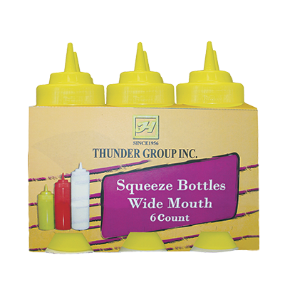 Thunder Group PLTHSB024YW Squeeze Bottle, 24 Oz. Wide Mouth Yellow Plastic