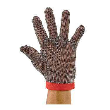 Winco PMG-1M Mesh Glove, Medium, Stainless Steel, Reversible, Red