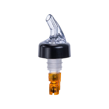 Winco PPA-050 Measuring pourer, 1/2 oz., with black collar, clear spout, inside ball bearing, poly plastic cork, orange tail