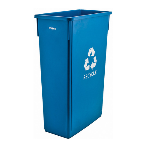 Winco PTC-23L Slender Recycle Trash Can, 23 gal, with "Recycle" sign, plastic, blue
