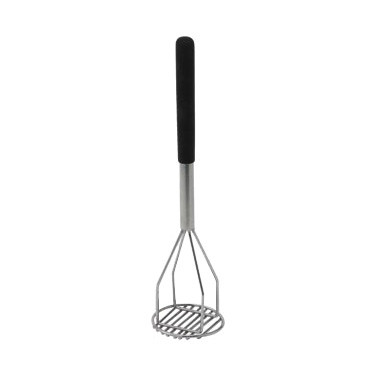 Winco PTMP-18R Potato Masher, 4" dia. x 18"L, round, chrome plated handle with black textured polypropylene handle sleeve, nickel plated masher