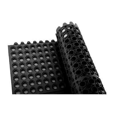 Winco RBMI-33K 3' x 3' Black Rubber Interlocking Floor Mat