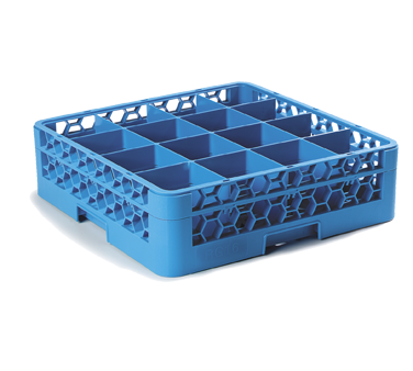 Carlisle RG16-114 OptiClean™ Dishwasher Glass Rack, 16-compartments (4-7/16" x 4-7/16") with (1) extender, full-size, polypropylene, blue, NSF, NSF