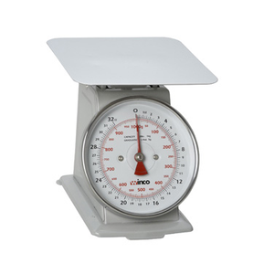 Winco SCAL-62 Receiving/Portion Scale, 6-1/2" dial, 2lb/1kg x 1/4 oz./5g graduation, 7-7/8" steel platform, easy-to-read dial, painted steel