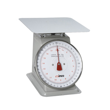 Winco SCAL-840 Receiving/Portion Scale, 8" dial, 40 lb./18.18 kg. x 2 oz./100 g., calibrated, 9-3/5" steel platform, easy-to-read dial, painted steel
