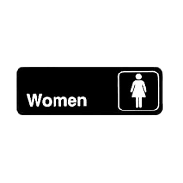 Winco SGN-312 Women's Restroom Sign - Black and White, 9" x 3"