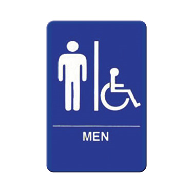 Winco SGN-652B Information Sign, with symbol, 6" x 9", "MEN/Accessible", white imprint on blue