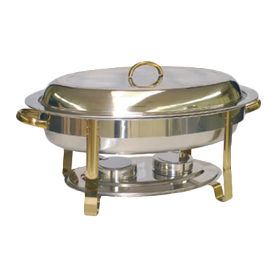 Thunder Group SLRCF0836GH Stainless Steel Oval Chafer with Gold Accents 6 Qt.