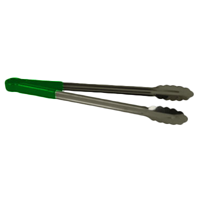 Thunder Group SLTG810G 10"L Stainless Steel Green Handle Utility Tongs