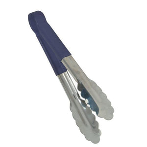 Thunder Group SLTG812B 12"L Stainless Steel Blue Handle Utility Tongs