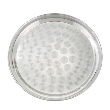 Winco STRS-12 Swirl Service Tray, 12" dia., round, with swirl design, stainless steel, polished finish