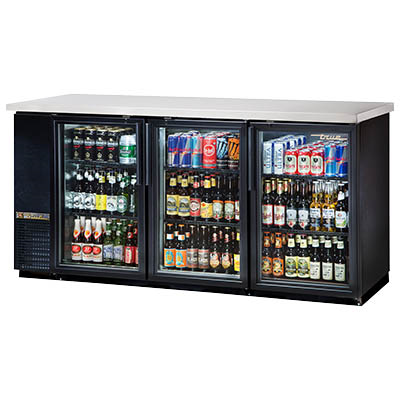  Three-Section Back Bar Cooler with (3) Hinged Glass Doors