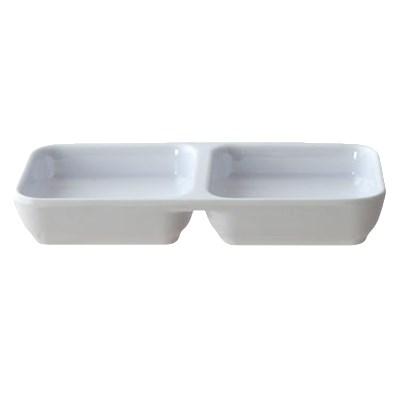 Thunder Group 19002WT Classic White 4 oz. Melamine Two Compartment Sauce Dish
