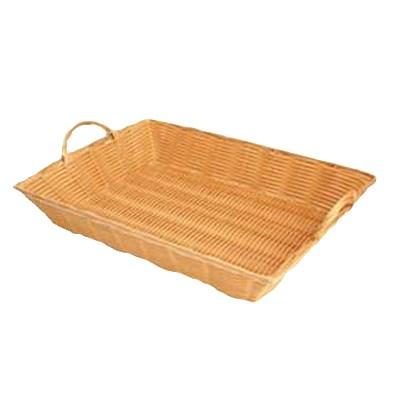 Thunder Group PLBN1611T 16" X 11" X 3" Rectangular Basket with Handles, Handwoven, Plastic, Natural Tan