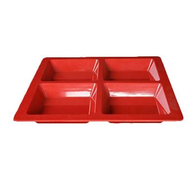 Thunder Group PS5104RD Passion Red 60 oz. Melamine Square 4 Section Compartment Tray